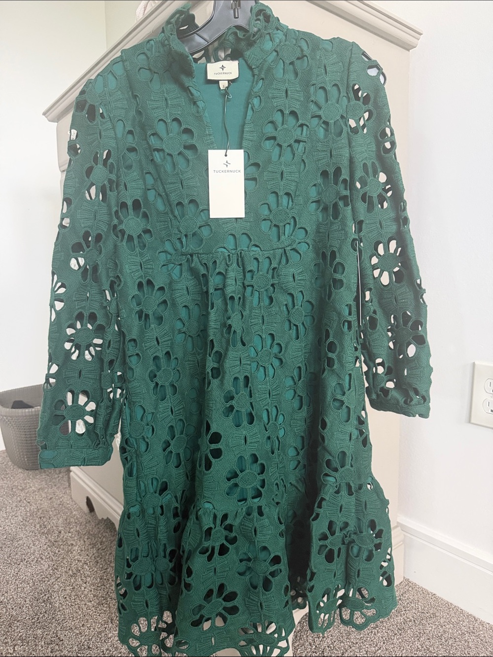 Tuckernuck Green Floral Eyelet Long Sleeve Midi Dress
